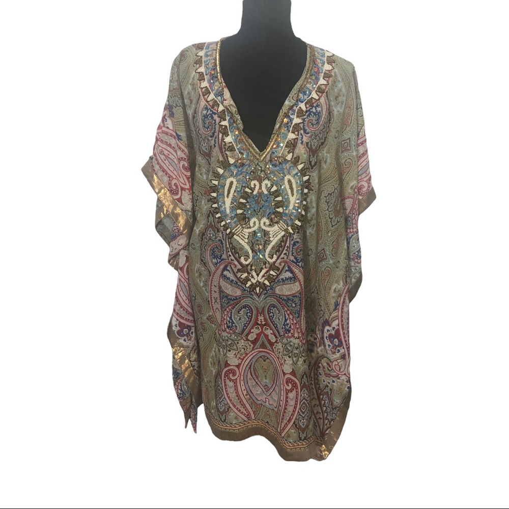 Swimsuit Cover Up no brand tag, Chiffon, multi color with bead work, OS, NWOT